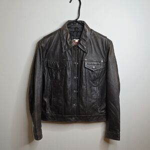 Harley-Davidson Dark Leather Motorcycle Jacket Womens Medium